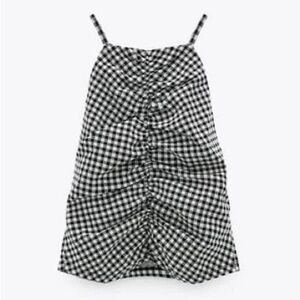 Zara black and white gingham tank top with ruched detail